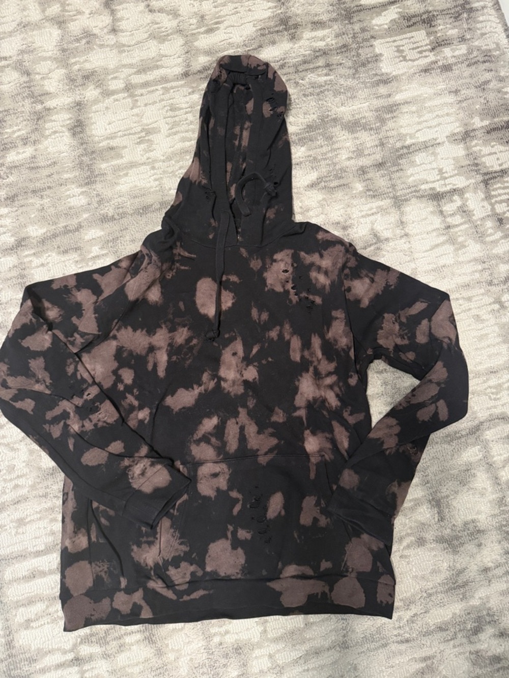 Katie J Tie-Dye Black & Brown Distressed Pullover Hoodie